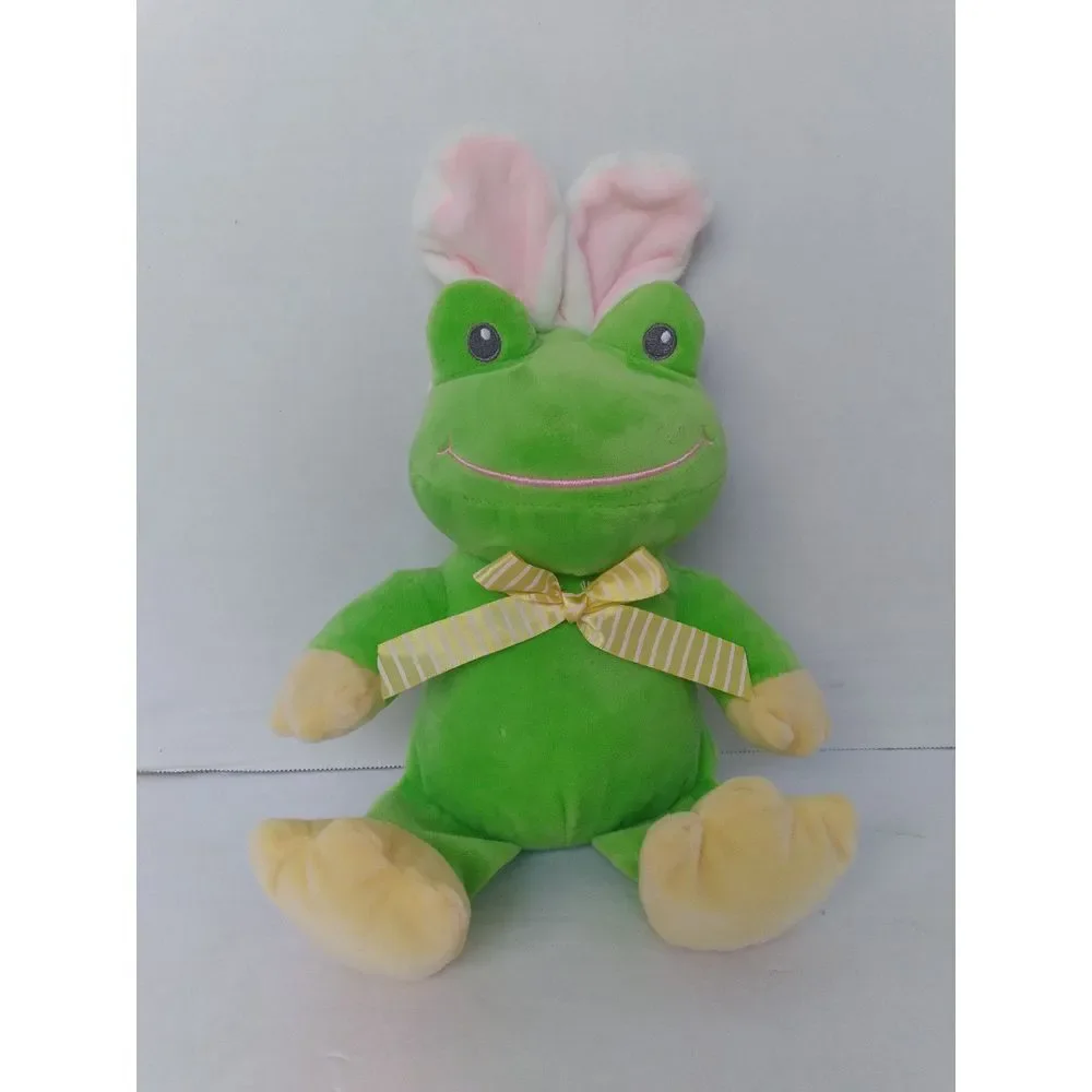 Adorable Green Frog Plush‎ Toy with Bunny Ears and Bow Soft Stuffed Animal